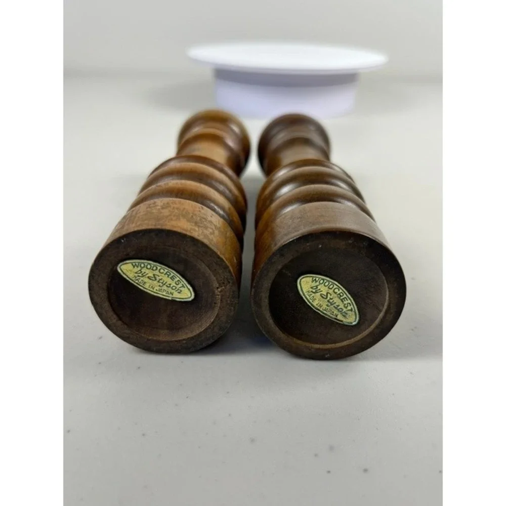 Vintage Woodcrest by Styson Wooden Salt and Pepper Shaker Set Made in Japan‎ MCM
